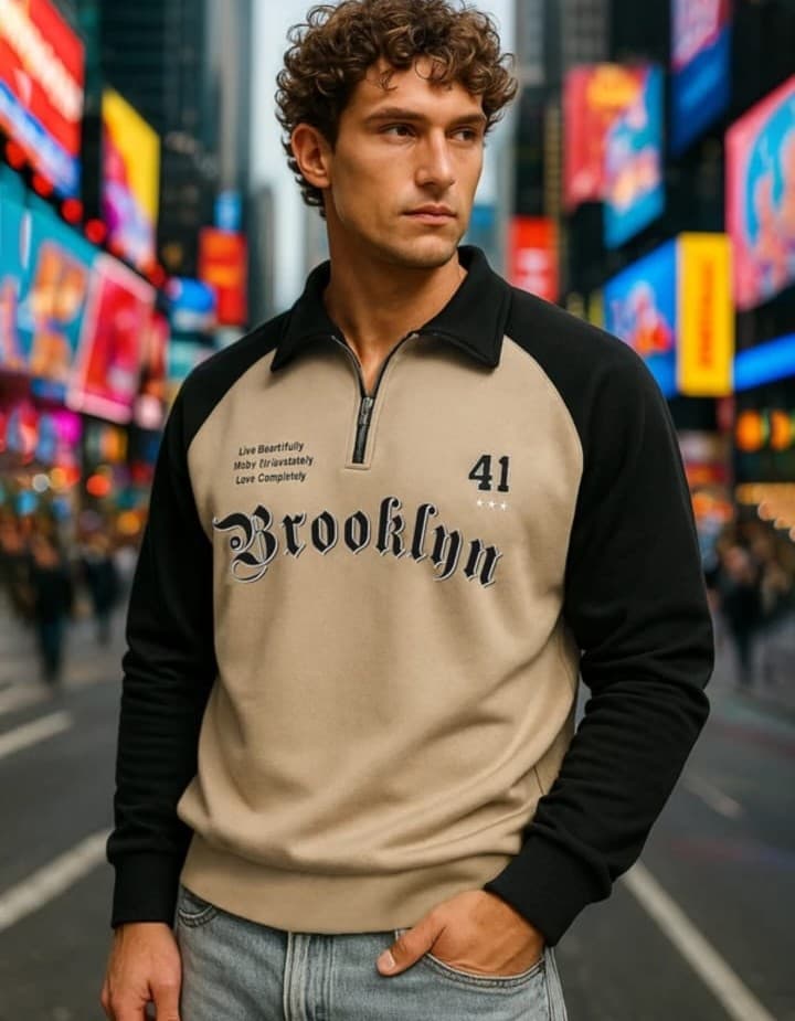 Men Printed Polo Neck Cotton Blend Beige T-Shirt
